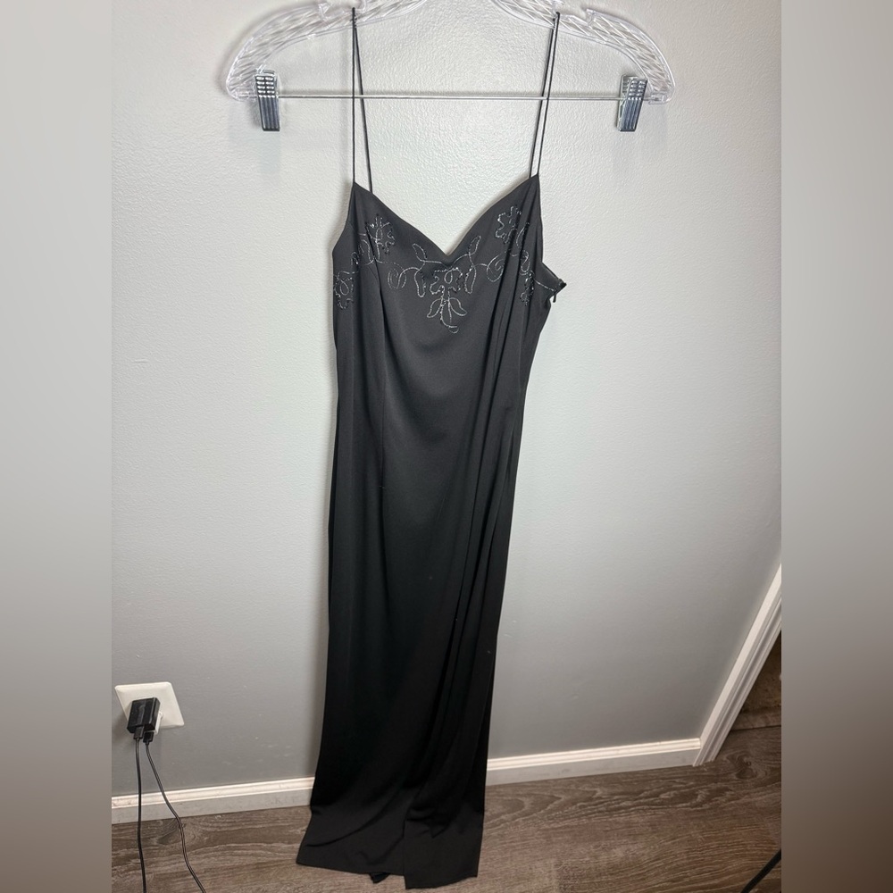 Betsy & Adam Vintage Women's Black Silk Beaded Maxi Dress Cocktail Party Size 8P - Picture 2 of 6